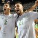 Algeria's Aissa Mandi and Ramy Bensebaini celebrate after winning the Africa Cup of Nations