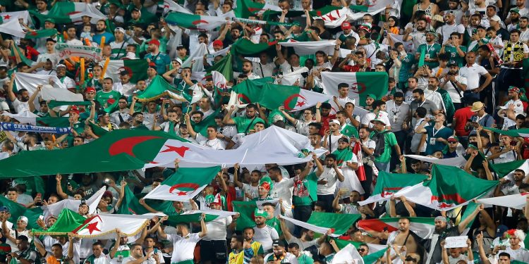 Algeria supporters cheer during the 2019 Africa Cup of Nations (CAN) Semi-final football match between Algeria and Nigeria at the Cairo International stadium in Cairo on July 14, 2019. (Photo by FADEL SENNA / AFP)        (Photo credit should read FADEL SENNA/AFP/Getty Images)