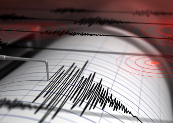 Seismograph with paper in action and earthquake - 3D Rendering